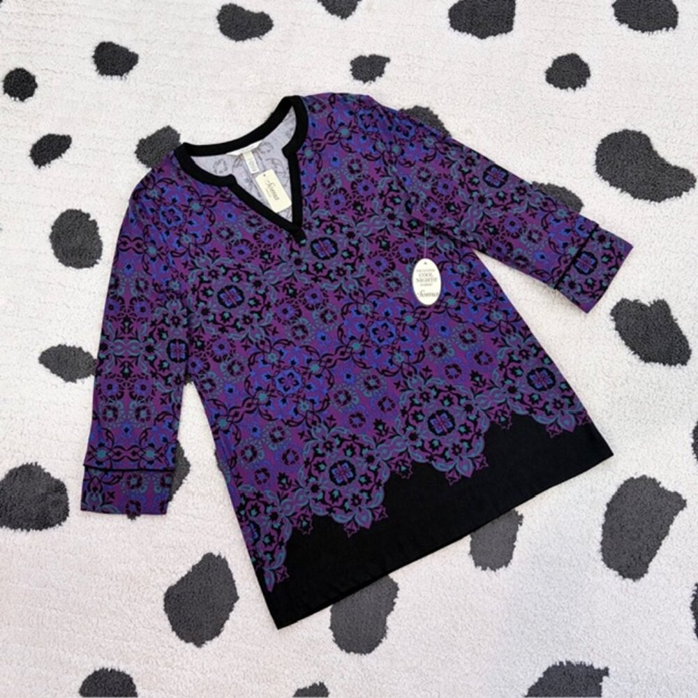 NWT Soma $42 Womens Size Small Cool Nights Purple Print Pajama Shirt PJ Top